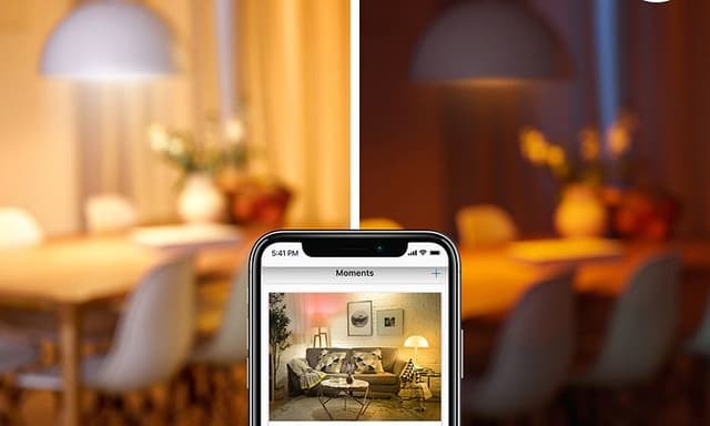 Mobiltelefon der viser opsætning af smarte lamper