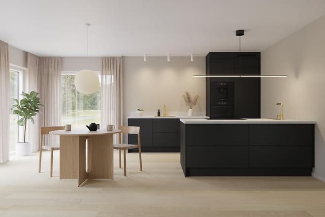 Epoq Pure Matt Black kjøkken med spisebord