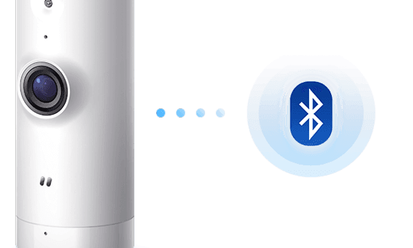 D-link Mini Full HD -turvakamera ja sen vieressä olevaan bluetooth-merkkiin johtavat pisteet
