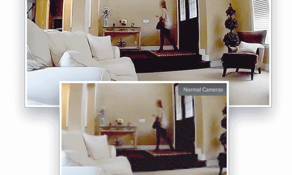 To billeder i ét, der viser billede med og uden Full HD-kvaliteten fra D-Link Full HD-sikkerhedskameraet