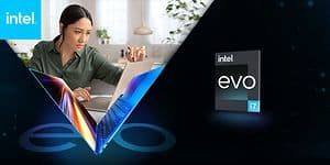 En kvinne som sitter foran en Intel® Evo bærbar PC