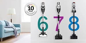 Bosch Unlimited -pölynimurit Series 6, 7 ja 8 roikkumassa seinällä Takuu-logon vieressä