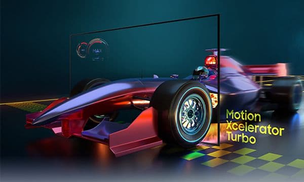 Samsung-TV-AU9075-Racing car through TV