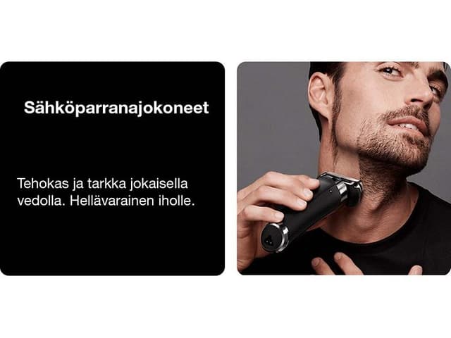 Sähköparranajokoneet - mies ajaa partaansa ja käytössä Braun-sähköparranajokone