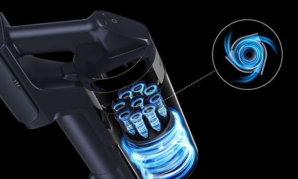 Kuvituskuva Samsung Jet -varsi-imurin tehokkaasta imukyvystä