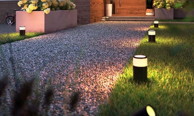 Lights along path to house