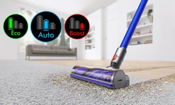 Dyson V11 Ekstra støvsugende tæppe og ikoner med tre forskellige strømtilstande