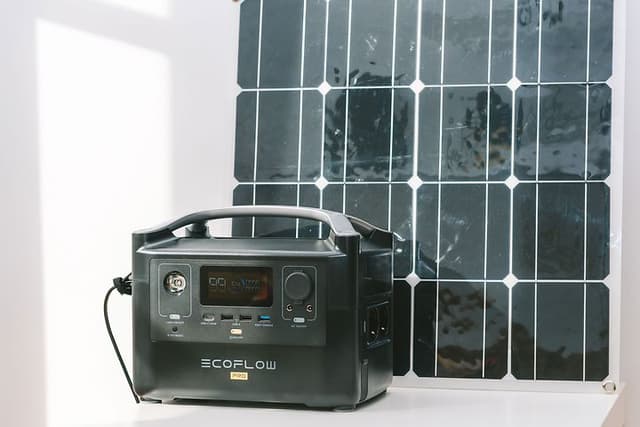 Charging Ecoflow River Pro Portable Power Station with solar panel