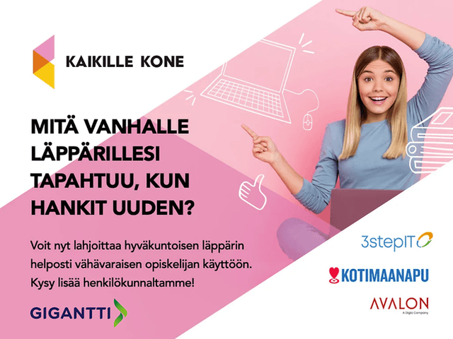 Kaikille kone -toiminta, lahjoita läppärisi opiskelijalle (3)