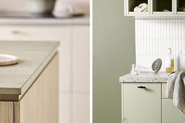 Epoch Edge Natural Oak og Trend Pistacie køkkener