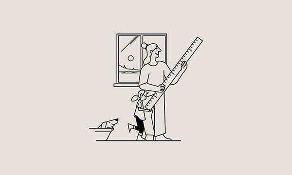 Drawing of woman and child holding a big ruler