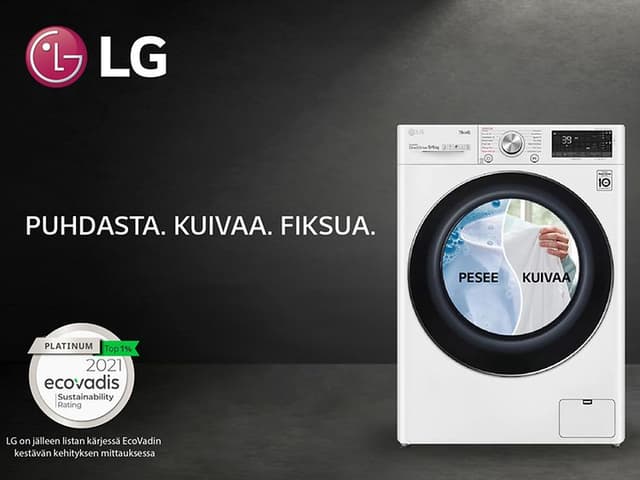 LG kuivaava pyykinpesukone -banneri