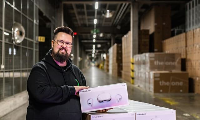 Gaming - VR Gaming - Elkjop salesperson with VR headset in a warehouse
