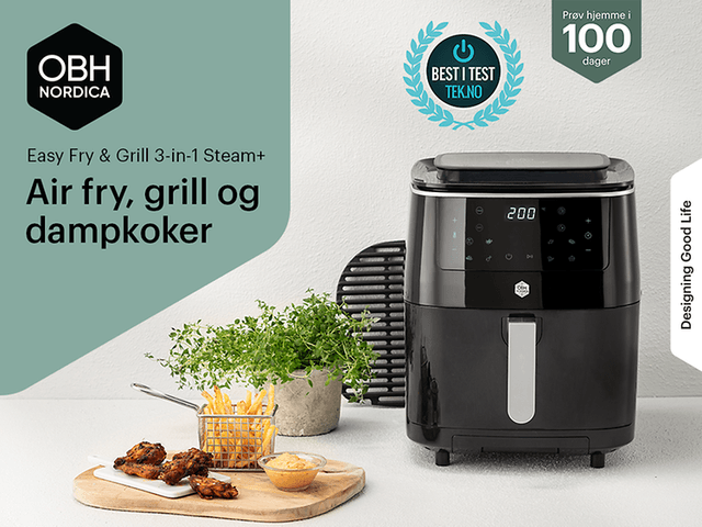 OBH Nordica Easy Fry 3-i-ett: Airfryer, grill og dampkoker i en maksin