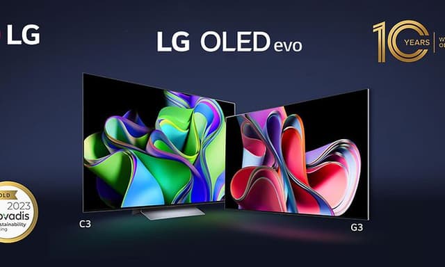 LG OLED evo-banner med Ecovadis-pris och 10 år som världens nummer 1 inom OLED-TV:s