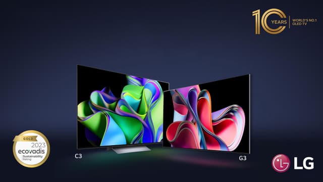 LG OLED evo-banner med Ecovadis-pris och 10 år som världens nummer 1 inom OLED-TV:s