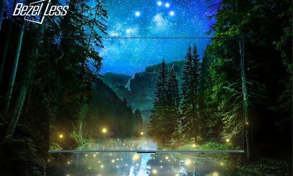 Bezeless -ohut kehyksetön muotoilu - Televisio sulautuu öiseen metsäiseen maisemaan