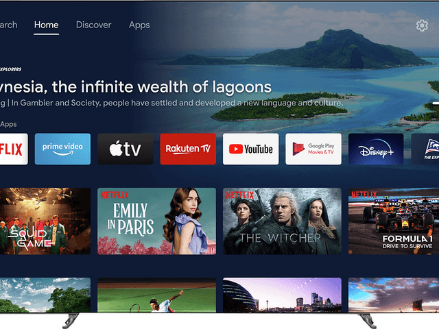 Google TV-styresystem på et Phillips 65 tommer 4K TV