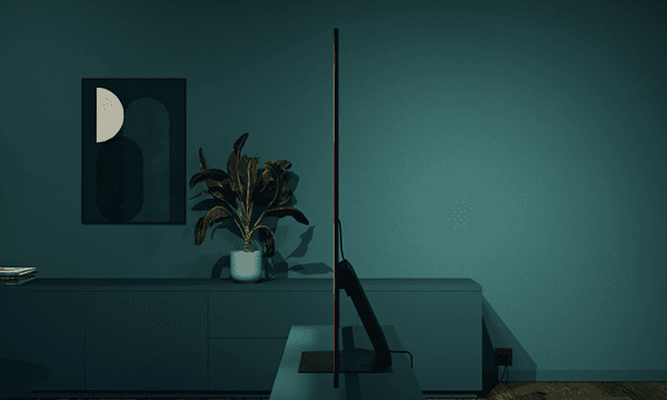 Samsung OLED TV med ultratyndt design i en stue