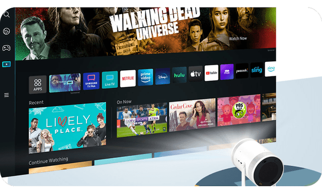 Samsung The Freestyle smart projektor viser strømmetjeneste på TV