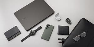 023_eco_galaxy_s23ultra_green_book3_ultra_graphite_watch5pro_blacktitanium_buds2pro_white