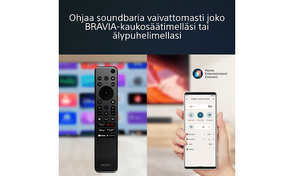 HT-S2000 3.1-kanavaisen Dolby Atmos® Soundbarin hallintaa kaukosäätimen ja helppokäyttöisen sovelluksen avulla