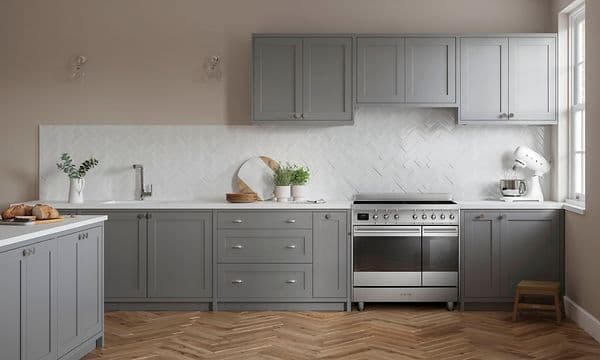 SMEG oven in a grey kitchen