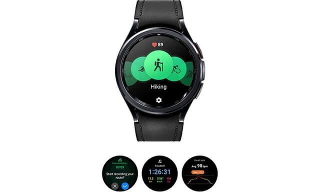 Billede af et Samsung Galaxy Watch6 med forskellige indstillinger