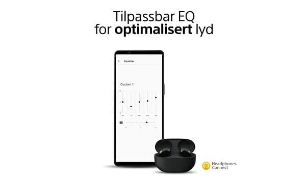 Sony WF-1000XM5 med appen som tilpassbar EQ for oprimalisert lyd