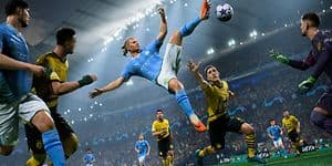 EA sports FC24 - Haaland-jalkapallopelaaja keskellä jalkapallokenttää
