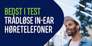 Banner med teksten bedst i test in-ear trådløse høretelefoner