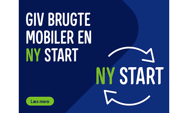 Banner med teksten Ny Start - Giv brugte mobiler en ny start