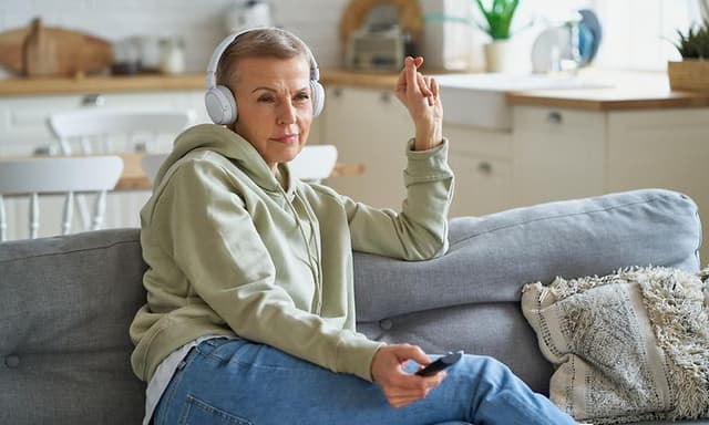 ME-Time - woman with headphones watching TV