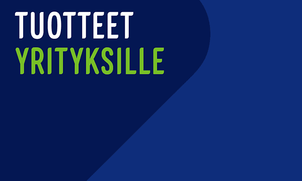 Mainoskuva, jossa teksti Tuotteet yrityksille sinisellä taustalla