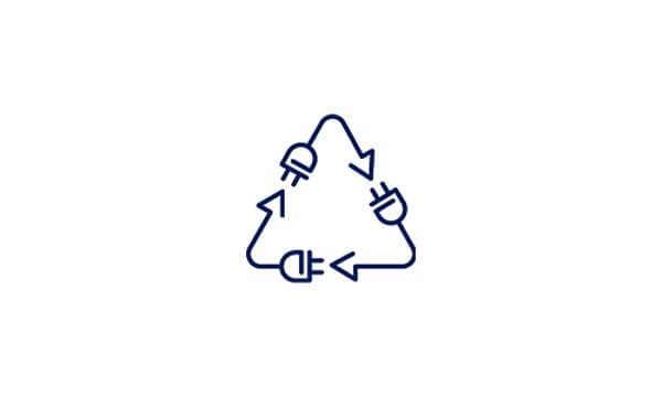 Illustration of three power cords set as a triangular recycle symbol