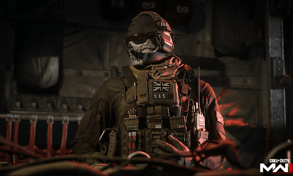 Screenshot of Ghost with tactical gear and a weapon in his hands