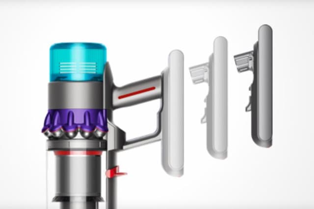 Dyson støvsuger og illustration af dens udskiftelige batterier