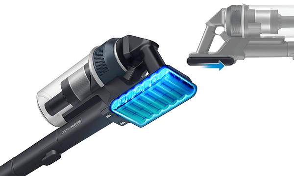 Close-up of the Samsung Jet vacuum cleaner's battery