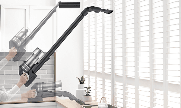 The lightweight Samsung Jet 75 being used to vacuum window blinds