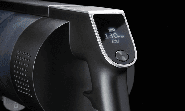Närbild av Apt Sonic 750 skaftdammsugare med OLED-display