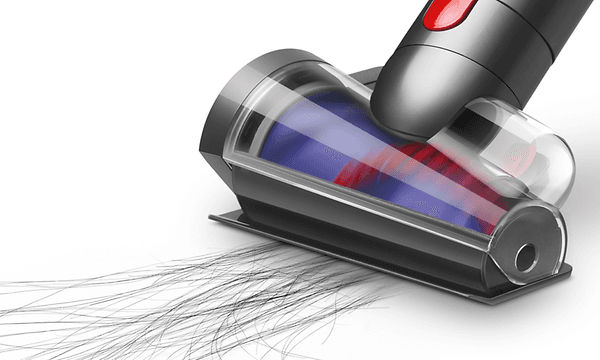 Lähikuva Dyson-imurin Hair Screw -suulake, jolla imuroidaan hiuksia lattialta