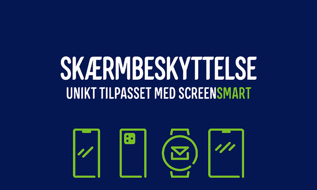 Banner med teksten Skærmbeskyttelse unikt tilpasset med screensmart