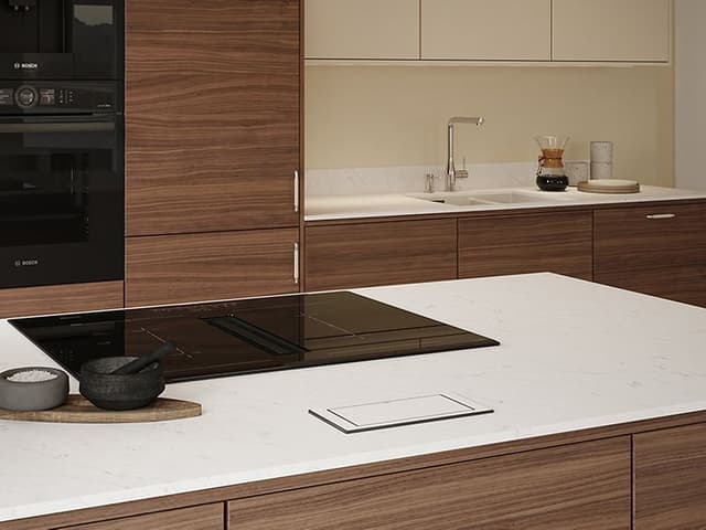 Epoq - Wooden Epoq Edge Dark Oak kitchen - Silestone Quartz worktop