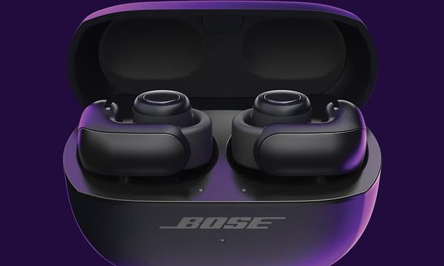 Bose Ultra öppna öronsnäckor på lila bakgrund