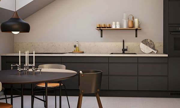 EPOQ - Perfect kitchen - kitchen I solution - Epoq Integra black - Minimalistic - Terrazzo laminate backsplash