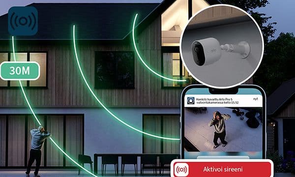 Arlo Pro 5 -valvontakameran kovaääninen sireeni