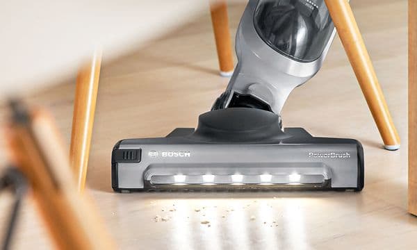 Cordless Bosch vacuum cleaner's PowerBrush nozze with LED-lights