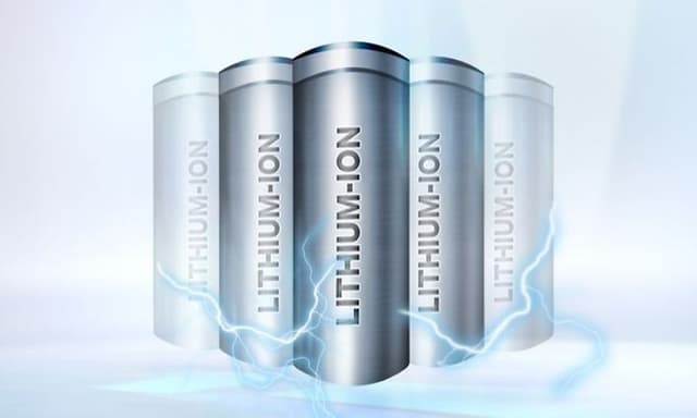 Illustration of six lithium-ion batteries and a lightning surrounding them