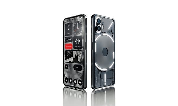 Ingenting av telefonen sett fra forsiden og baksiden viser dens unike design