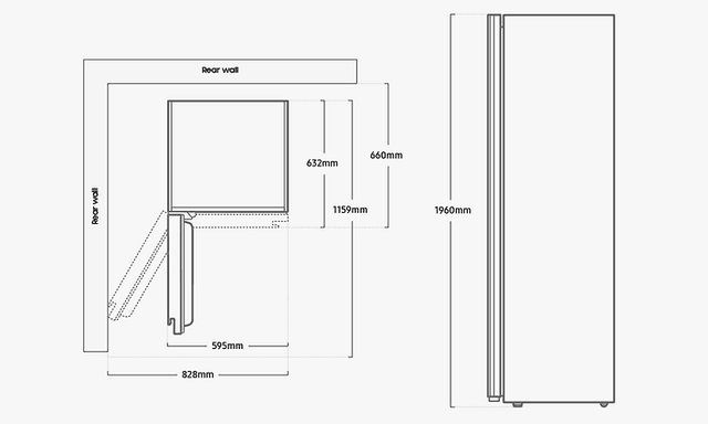 Illustration af hvordan man tager mål til Samsung AirDresser